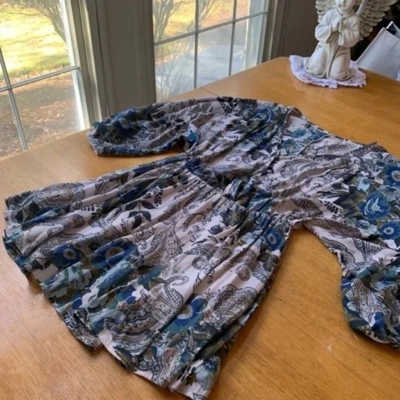 Free People Boho Floral Oversized V Neck Lined Short Dress Flowy, Size XS  S - Picture 7 of 11